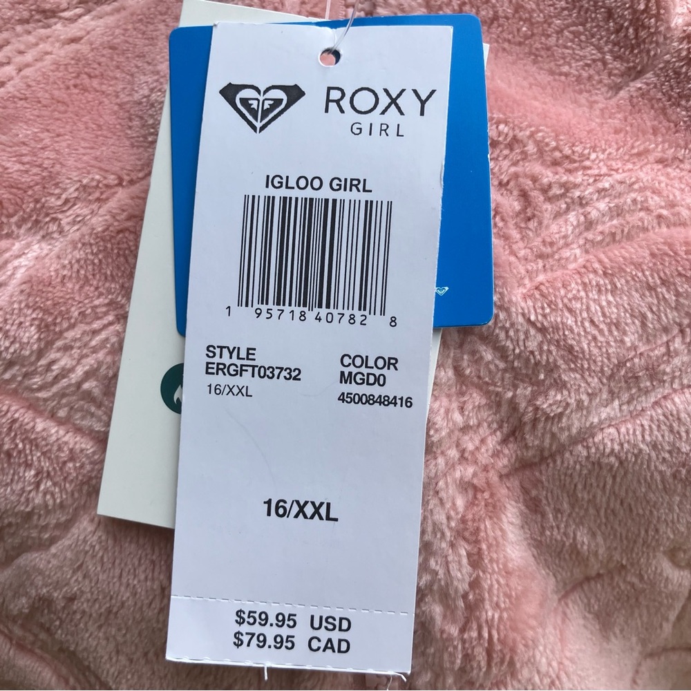 Roxy girls zip jacket fleece pink 16 - Picture 2 of 7